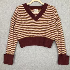 Pink Republic Sweater Medium Burgundy Chenille‎ Crop Academia Soft Cozy Slouchy